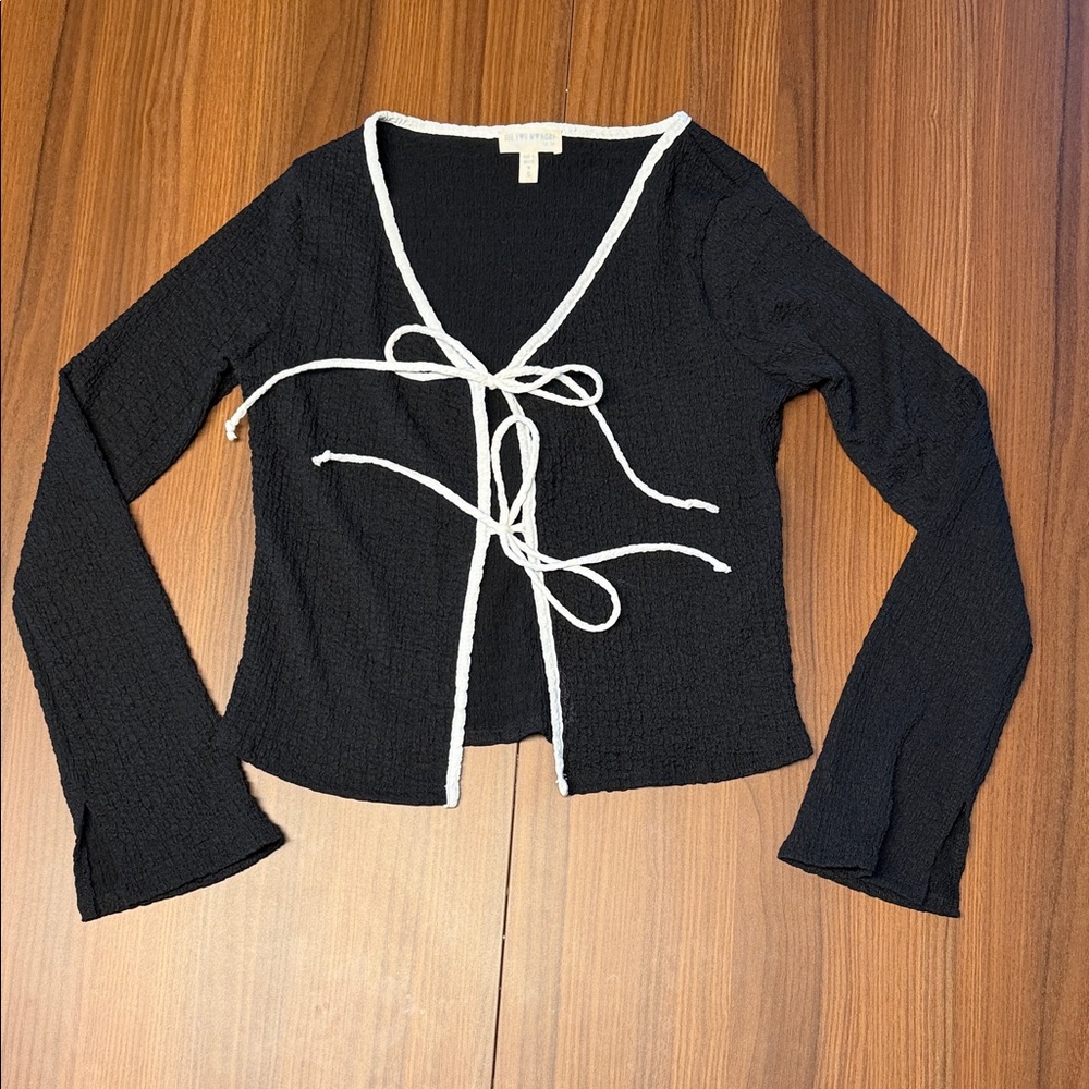 See You Monday Black Knit Top with White Trim